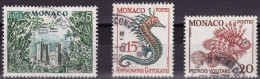 Monaco YT 538-540-542 Mi 644-651-652 Année 1960 (Used °) Animaux - Hippocampe - Poisson - Gebruikt