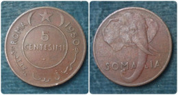 M_p> Repubblica AFIS Amministrazione Fiduciaria Della Somalia 5 Centesimi 1950 In Rame - Somalie