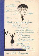 SILHOUETTE - Un Bébé Arrivant En Parachute Chez Un Couple - Carte Postale Ancienne - Silhouettes