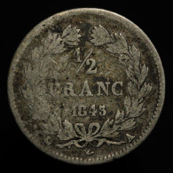RARE - France, Louis-Philippe, 1/2 Franc, 1845, A - Paris, Argent (Silver), B+ (F), KM#741.1, G.408,  F.182/108 - 1/2 Franc