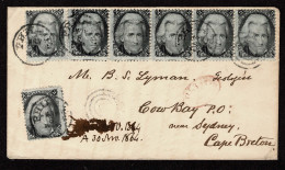 Lot # 038 Used To Cape Breton (Nova Scotia) 1863 2¢ "Black Jack" STRIP Of FIVE Plus 2 Singles - Storia Postale