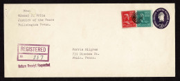 Lot # 158 Registered, Return Receipt Requested On 1955 Envelope: Bearing 1938, 17¢ Andrew Johnson Red Rose, 20¢ Garfield - Storia Postale