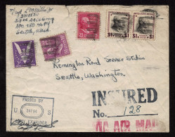 Lot # 184 Insured Air Mail Rate: 1938, $1 Wilson Purple And Black (Two Copies) 1938, 50¢ Taft 1938, 25¢ McKinley 1942, 3 - Storia Postale