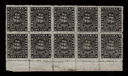 Lot # 419 1863-76, Ship Seal Of The Colony, 1¢ Black, Perf 15 Waterlow Imprint Sheet Margin Block Of Ten - Guyana Britannica (...-1966)