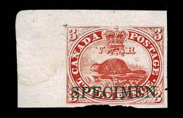 Lot # 427 1851, Beaver, 3d Red, On India Paper Overprinted SPECIMEN, Top Left Corner Sheet Margin Copy - Altri & Non Classificati