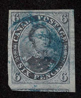 Lot # 433 1851, Prince Albert, 6d Slate Violet, Laid Paper Rare BLUE Concentric Ring Cancels - Usados