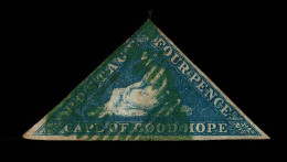 Lot # 497 1855-63 “Triangular”, Perkins Bacon Printing, 4d Blue On White Paper Good Even Margins All Around, GREEN Trian - Kap Der Guten Hoffnung (1853-1904)