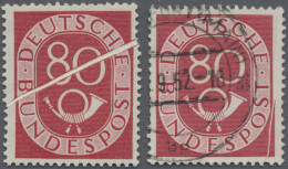 Bundesrepublik Deutschland: 1951, Posthorn 80(Pf) Postfrisch Mit Schräg Durch Di - Used Stamps