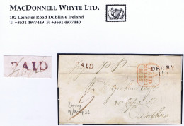 Ireland Assimilation Of Currency Rate Derry 1826 Masonic Cover Paid "9" To Dublin With Derry Unframed PAID In Red - Prephilately