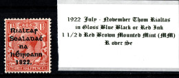 1922 July-November Thom Rialtas 5 Line Overprint Shiny Blue Black Or Red Ink 1 1/2 D Red Brown Mounted Mint  (MM) - Neufs