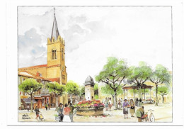 Le Bois D'Oingt - Place De L'Eglise - Aquarelle Allain Renoux # 9-21/15 - Le Bois D'Oingt