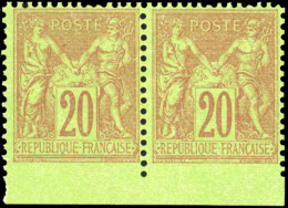 * 96 - Paire Du 20c. Brique S/vert. ND En Bas. Petit Bas De Feuille. SUP. - 1876-1878 Sage (Type I)