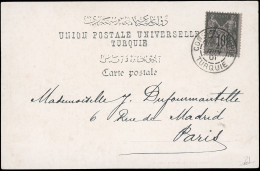 Obl. 103 - 10c. Noir S/lilas Obl. S/carte Postale Frappée Du CàD De CONSTANTINOPLE - TURQUIE Du 27 Juin 1901 à Destinati - 1876-1878 Sage (Type I)