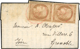 Obl. 36 - LE VAUCANSON. Paire Du 10c. Siège Obl. PARIS SC En Rouge Du 14 Janvier 1871 S/lettre Manuscrite Du 11 Janvier  - Guerre De 1870