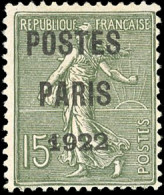 (*) 31 - 15c. Vert-olive. Surcharge "POSTE PARIS 1922". B. - Autres & Non Classés