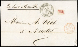 Obl. INDE - PONDICHERY. Lettre Taxée En Provenance De PONDICHERY Frappée Du CàD Du BUREAU DE PONDICHERY Du 11 Août 1858  - Autres & Non Classés