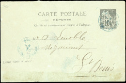 Obl. Carte Postale Réponse Du 10c. Noir S/bleu-vert Obl. Du CàD Bleu Ferroviaire De LIGNE-SOUS-LE-VENT Du 2 Janvier 1894 - Autres & Non Classés