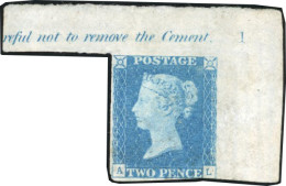 (*) SG#DS6 - 1840. 2d. Blue. Plate 1. Wmk. Small Crown. Imperf. Lettered A-L (SG Spec DS6). Top Corner Sheet Marginal Sh - Autres & Non Classés