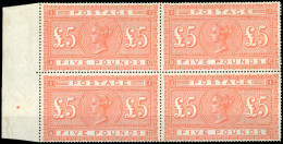 ** SG#137 - 5£. Orange. Block Of 4. White Paper. SUP. RR. - Autres & Non Classés