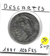 FRANCE 100 Francs DESCARTES 1991  Argent 0.900  15 Gr.  SUP. - Commemorative