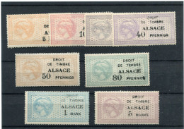 !!! FISCAUX D'ALSACE LORAINE, SERIE DE 1915 N°171/179 SAUF N°178 NEUFS *. RARE - Unused Stamps