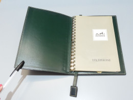 -PORTE REPERTOIRE CUIR VERT & CARNET TELEPHONE HERMES PARIS Déco BUREAU   E - Lederwaren