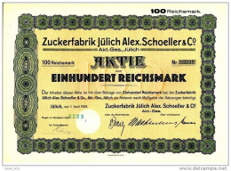 Aktie Zuckerfabrik Jülich - Alex.Schoeller & Co - 100 RM - Landwirtschaft