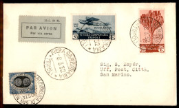 Colonie - Libia - Fiera Campionaria (109 + 4 Aerea) - 2 Valori Su Aerogramma FDC (8 Marzo 1932) Da Tripoli A San Marino  - Other & Unclassified