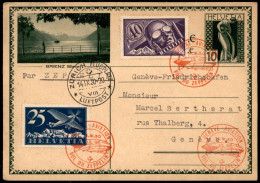 Europa - Svizzera - 1930 (14 Settembre) - Zeppelin - Ginevra Zurigo - 25 Cent (180) + 40 Cent (182) Su Cartolina Postale - Other & Unclassified