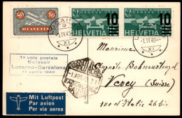 Europa - Svizzera - 1940 (1 Aprile) - Locarno Barcellona - Primo Volo Postame Per Vevey - Otros & Sin Clasificación