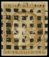 EMISSION DE 1849 - 1    10c. Bistre-jaune, Obl. GROS POINTS, TB. C - 1849-1850 Cérès