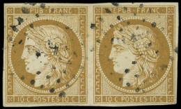 EMISSION DE 1849 - 1    10c. Bistre-jaune, PAIRE Obl. Légère, TB - 1849-1850 Cérès