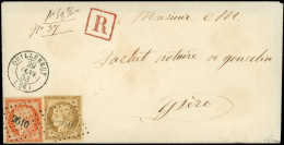 Let EMISSION DE 1849 - 1 Et 5, 10c. Bistre Et 40c. Orange, Obl. PC 2610 S. Env. RECOMMANDEE, Càd T15 QUILLEBEUF 29/1/53, - 1849-1876: Période Classique