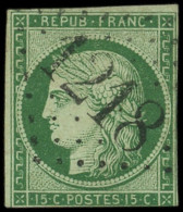 EMISSION DE 1849 - 2    15c. Vert, Touché, Obl. GC 1218, Oblitération Tardive, Défx Mais RR - 1849-1850 Cérès