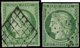 EMISSION DE 1849 - 2    15c. Vert, Obl. GRILLE Et N°2b 15c. Vert Foncé Obl. ETOILE, N°2b Filet Coupé, L'autre TB - 1849-1850 Cérès