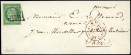 Let EMISSION DE 1849 - 2    15c. Vert, Obl. GRILLE S. Env., Càd Rouge B LEV De 2h 1/2 B/Don De HhS/P.P., Au Verso Càd PA - 1849-1876: Klassieke Periode