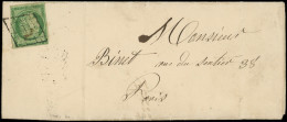 Let EMISSION DE 1849 - 2    15c. Vert, Filets Intacts, Obl. GRILLE S. LAC De PARIS Pour PARIS, Arr. 7/6/51, TB - 1849-1876: Classic Period