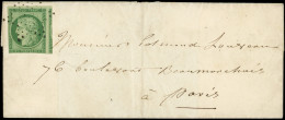 Let EMISSION DE 1849 - 2    15c. Vert, Entamé En Bas Mais Voisin à Droite, Obl. ETOILE (frappe Légère) Sur LSC, Au Verso - 1849-1876: Periodo Clásico
