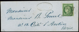 Let EMISSION DE 1849 - 2    15c. Vert, Petite Variété Dans La Rosace Inférieure Droite, Obl. GRILLE S. Env., Au Verso Cà - 1849-1876: Klassieke Periode