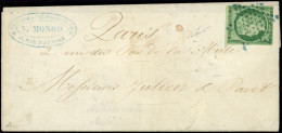Let EMISSION DE 1849 - 2    15c. Vert, Filets Touchés, Obl. ETOILE BLEUE S. LSC, Au Verso Càd PARIS 10/11/52, B/TB - 1849-1876: Période Classique