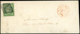 Let EMISSION DE 1849 - 2a   15c. Vert Clair, Obl. GRILLE S. Env., Cachet Rouge Lev De Midi 1/2 /E-S1/Don De 2bS, Au Vers - 1849-1876: Klassieke Periode