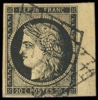 EMISSION DE 1849 - 3    20c. Noir Sur Jaune, Petit Bdf, Obl. Double GRILLE, Superbe - 1849-1850 Cérès