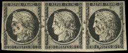 EMISSION DE 1849 - 3    20c. Noir Sur Jaune, BANDE De 3 Obl. PC, 2 Ex. Défx, Aspect TB. C - 1849-1850 Ceres