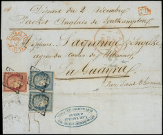 Let EMISSION DE 1849 - 4    25c. Bleu, PAIRE Défse Et N°6 1f. Carmin Défx Obl. GRILLE S. LAC, Càd Rouge Bau CENTRAL/(1)  - 1849-1876: Periodo Clásico