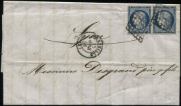 Let EMISSION DE 1849 - 4a   25c. Bleu Foncé, PAIRE Obl. GRILLE S. LAC, Càd T15 MARSEILLE 25/4/51, TTB - 1849-1876: Periodo Clásico