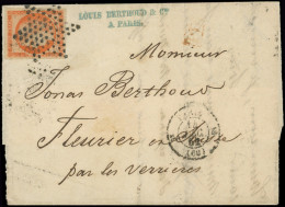 Let EMISSION DE 1849 - 5    40c. Orange, Belles Marges, Obl. ETOILE Sur LAC Incomplète, Càd PARIS 14/12/52, Arr. En SUIS - 1849-1876: Periodo Clásico