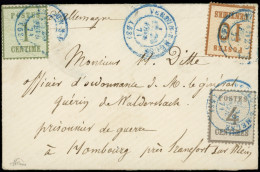 Let ALSACE-LORRAINE - 1, 3 Et 5, 1c. P.d., 4c. Et 10c. Obl. Càd BLEU T17 VERDUN-S-MEUSE 25/2/71 S. Env., TRICOLORE Rare  - Lettres & Documents