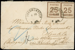 Let ALSACE-LORRAINE - 7b  25c. Brun, PAIRE Burelage RENVERSE (1 T. Déf.) Obl. Càd MAUERMUNSTER 4/10 S. Env. Pour SZUKLE  - Lettres & Documents