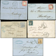 Let ALSACE-LORRAINE - 5 Lettres Affr. Alsace Lorraine (2), France (Taxée) Et Allemagne (2), TB - Lettres & Documents