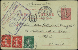 Let LETTRES DU XXe SIECLE - N°137, 138 (2) Sur CP Entier Rec. 10c. Obl. HELLEMMES-LILLE 24/1/08, Pour Paris, TB - Briefe U. Dokumente